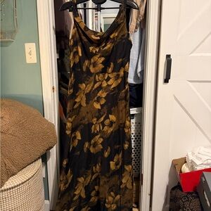 Floral Black and Gold Midi Dress